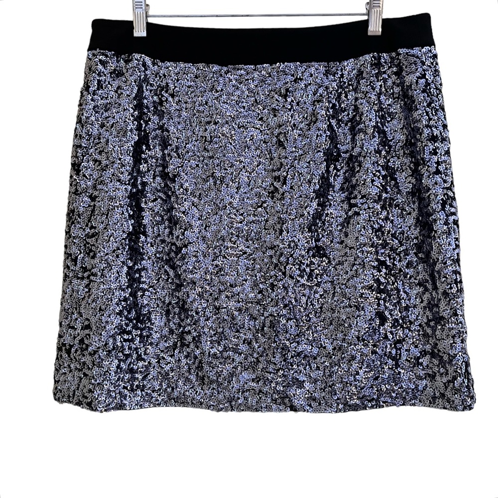 INC International Concepts Gunmetal Silver Sequin Mini Skirt 12